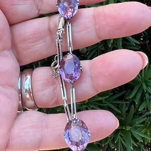ANTIQUE EUROPEAN FRENCH AMETHYST BRACELET STERLING SILVER CHAIN IN ORIGINAL BOX